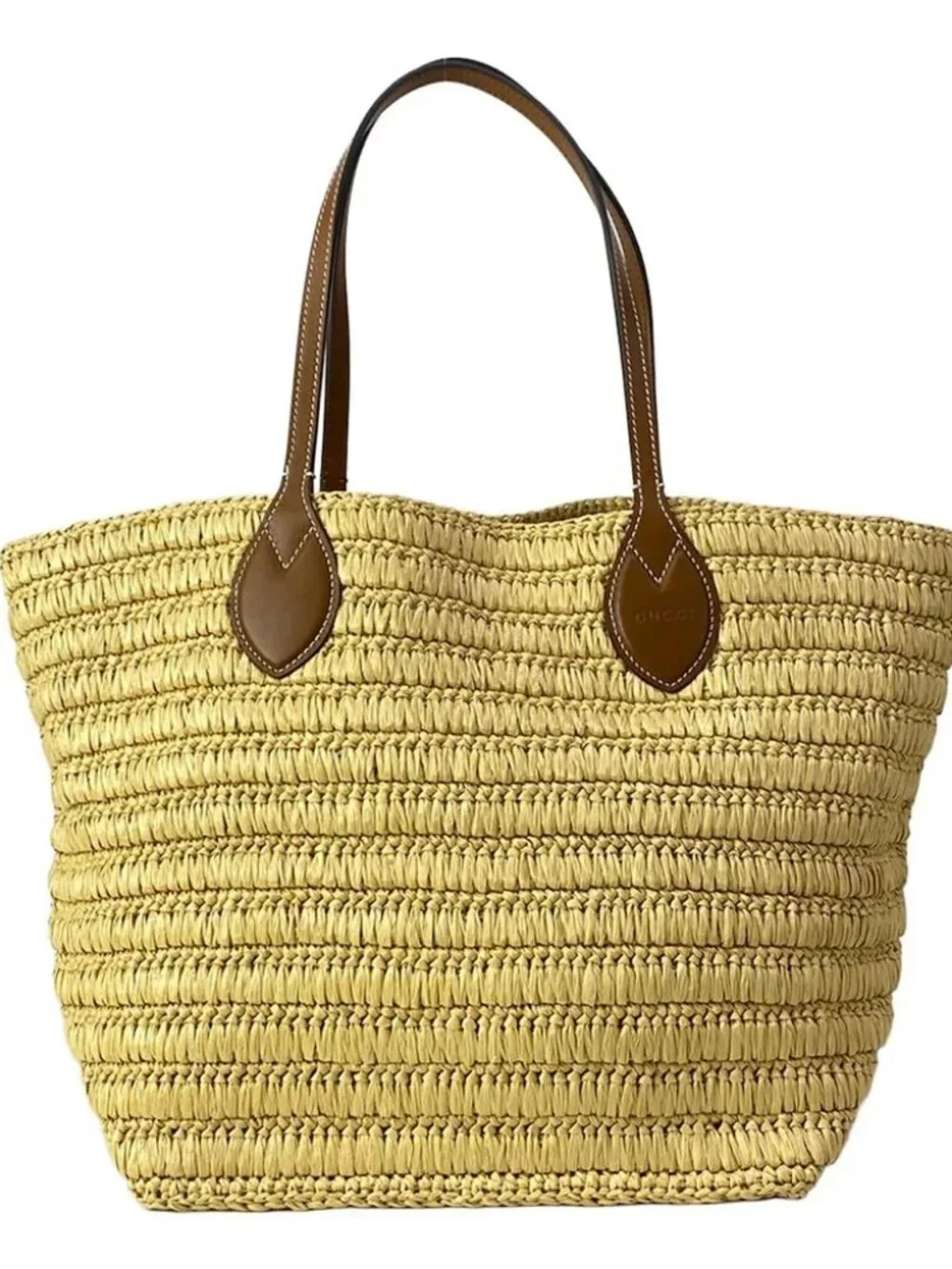GUCCI Gucci Lido 836506 Beige Brown Raffia Leather Tote Bag